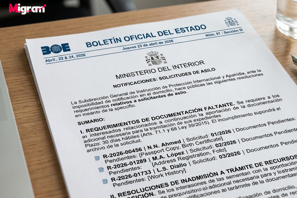 El Ministerio del Interior publica en el BOE nuevos requerimientos e inadmisiones de asilo